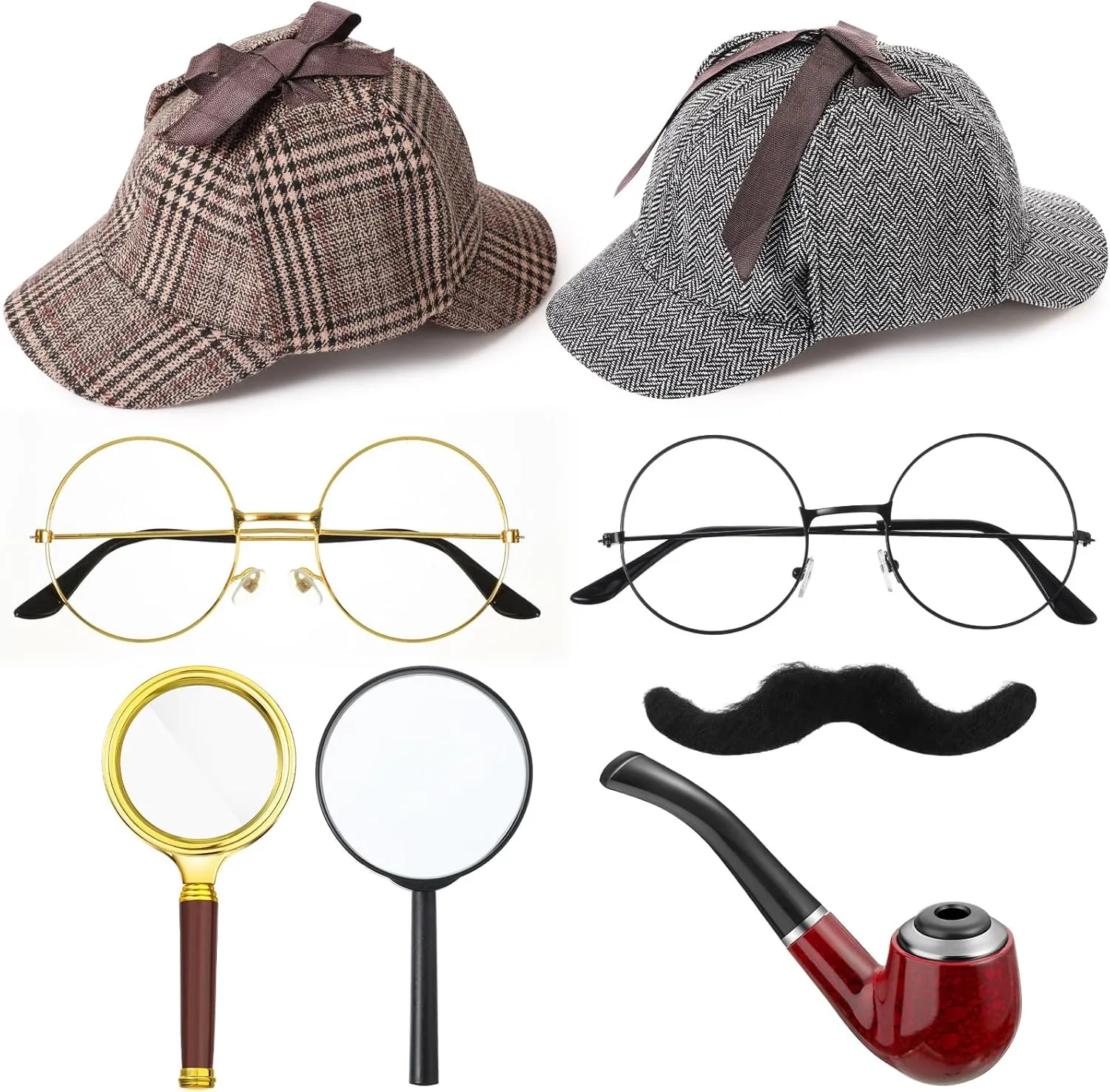 Jeyiour 8 pcs Detective Costume Accessories for Adults Men Women Detective Hat Kit Outfit Party Decor