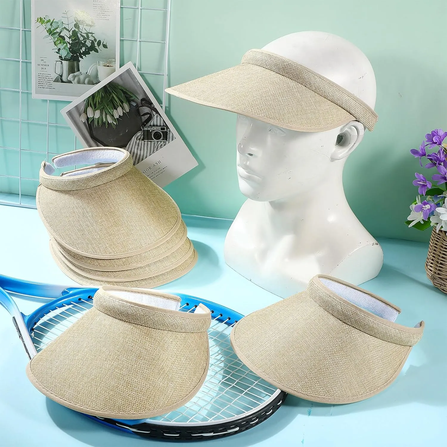 Jiuguva 10 Pieces Sun Visor for Women Golf Clip on Visor Hat with Brim One Size Adjustable for Men Women Sport Running
