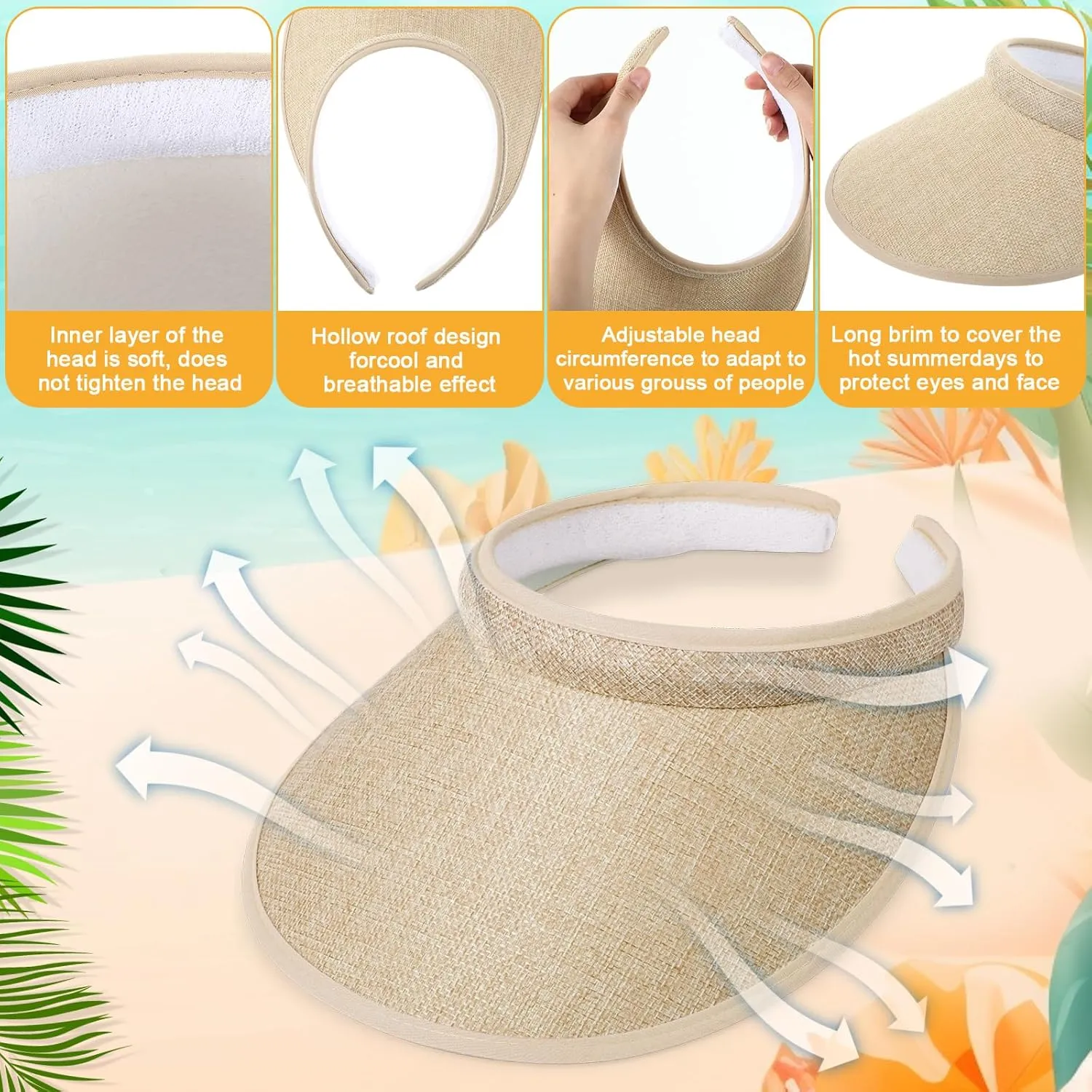 Jiuguva 10 Pieces Sun Visor for Women Golf Clip on Visor Hat with Brim One Size Adjustable for Men Women Sport Running