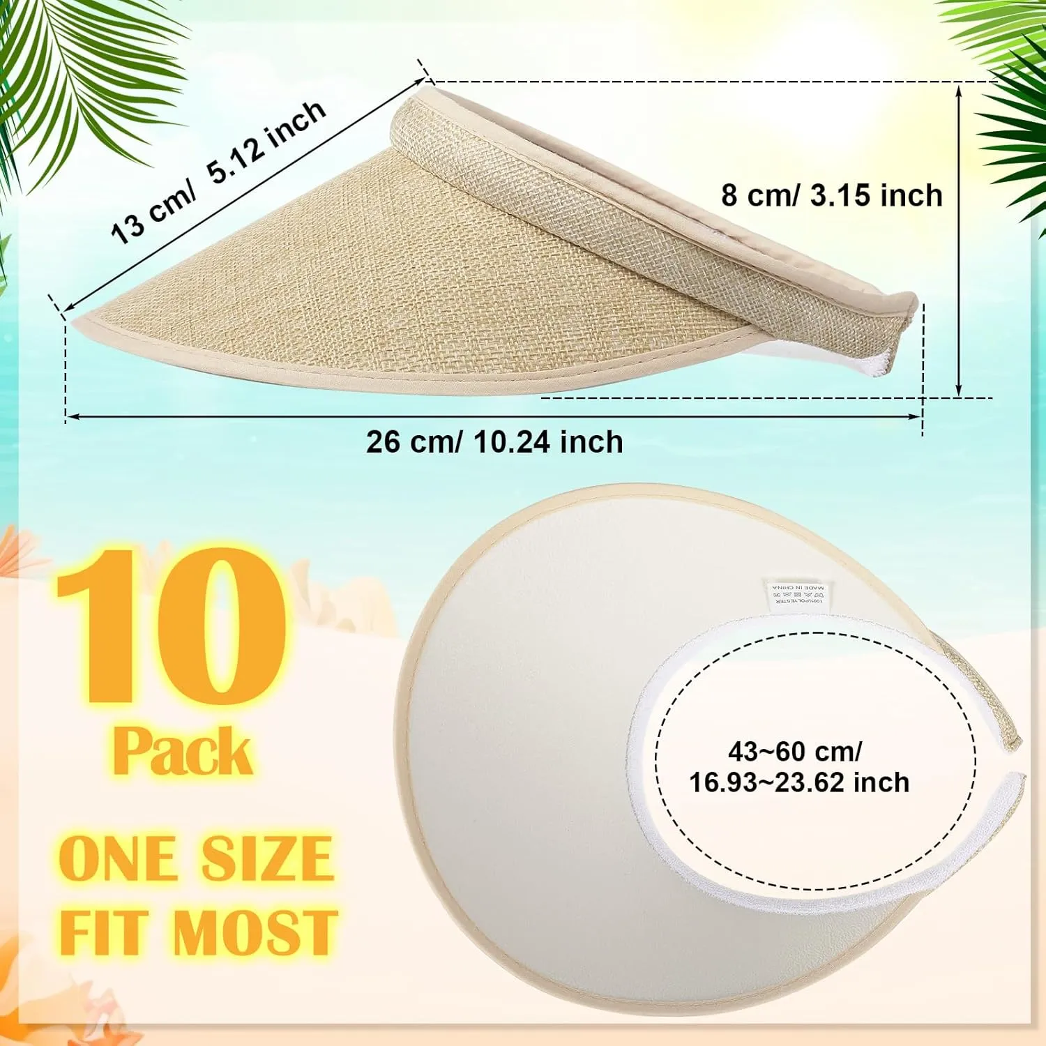 Jiuguva 10 Pieces Sun Visor for Women Golf Clip on Visor Hat with Brim One Size Adjustable for Men Women Sport Running