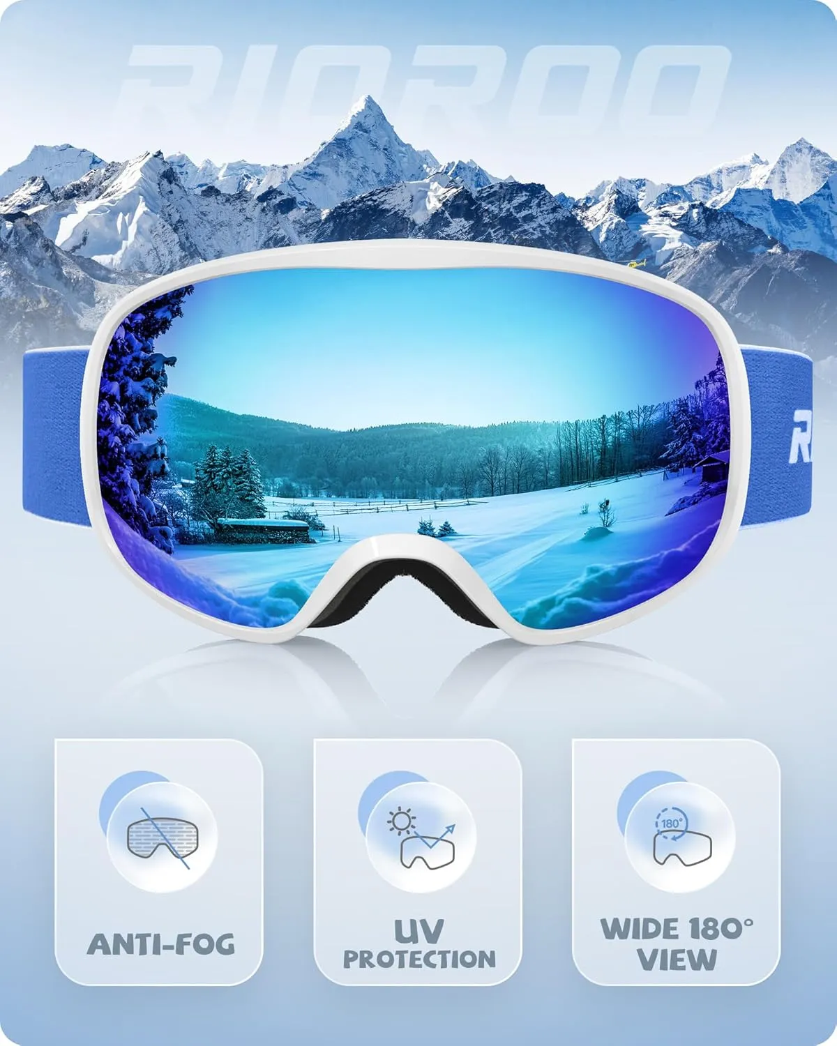 Kids Ski Goggles for Boys Girls Aged 3-14, 100% UV Protection OTG Ski Goggles