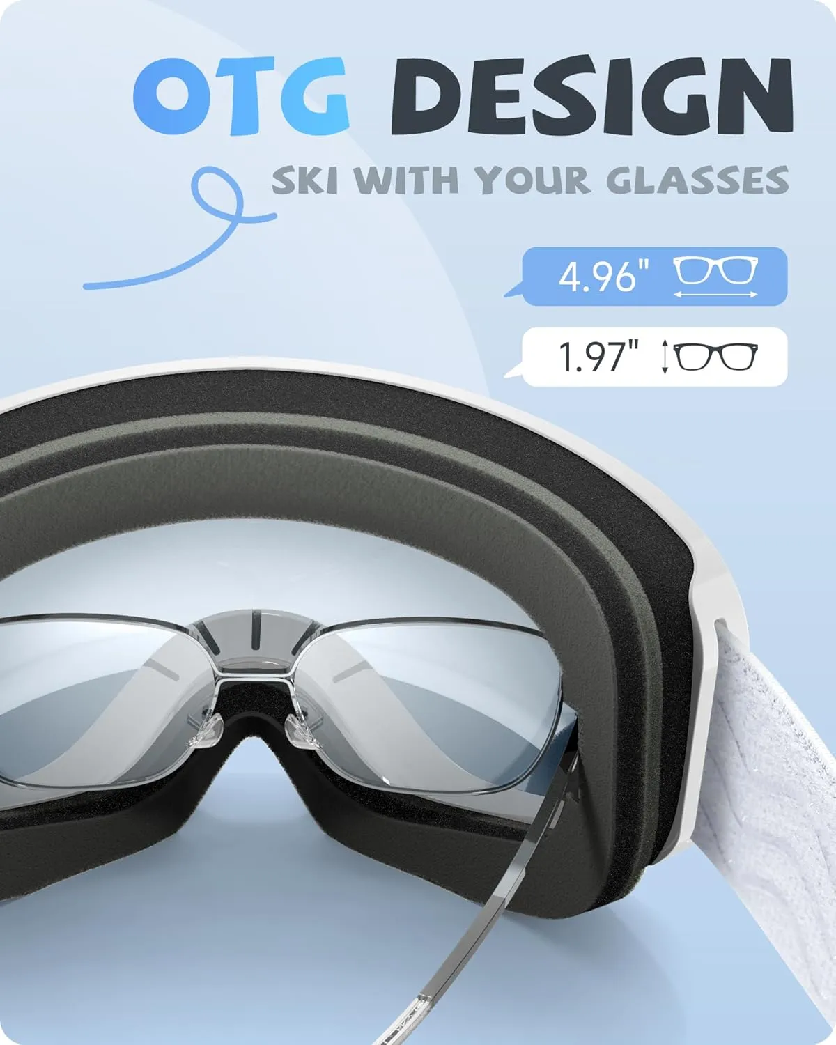Kids Ski Goggles for Boys Girls Aged 3-14, 100% UV Protection OTG Ski Goggles