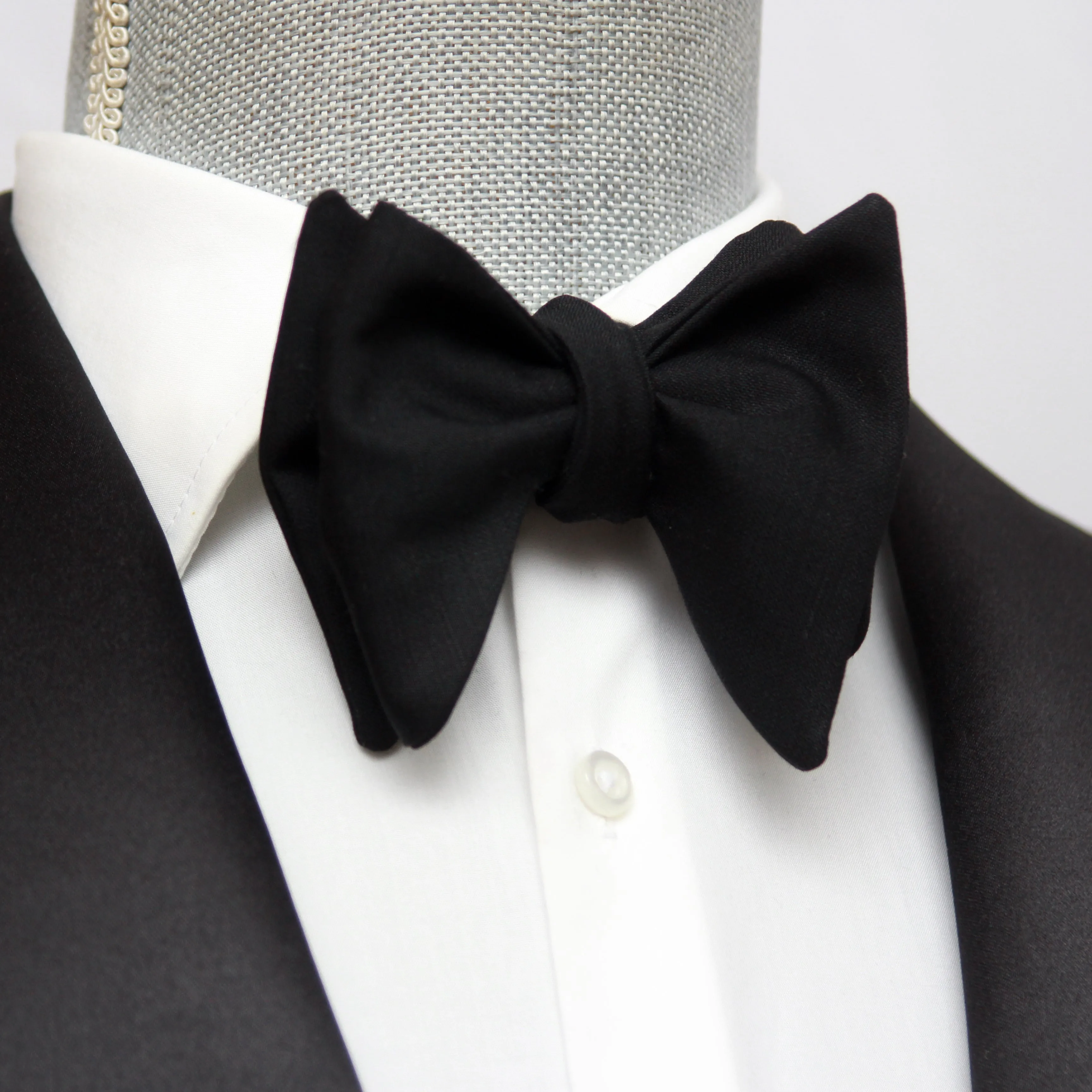 Large Black Wool Bow Tie