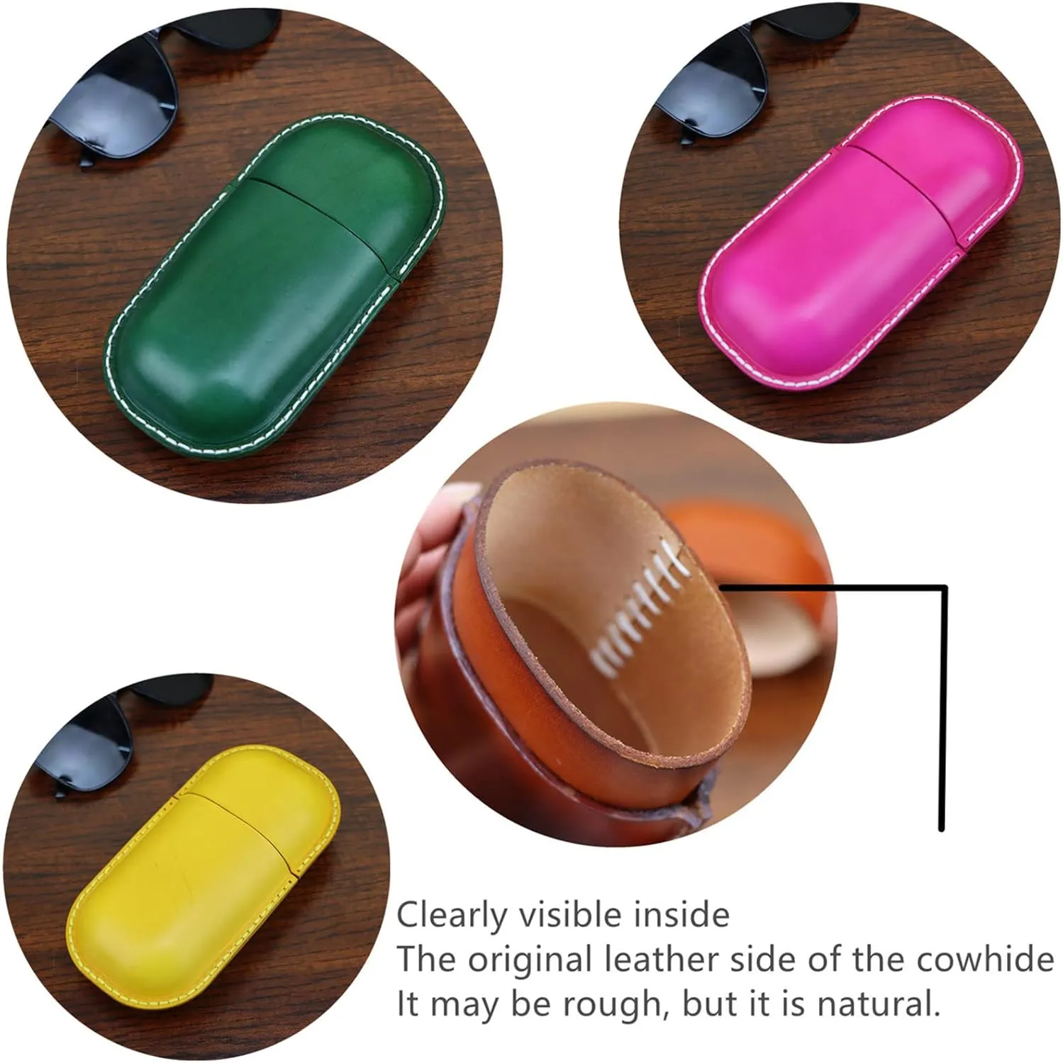 Leather Glasses Case Cowhide Vintage Men And Women Nearsighted Glasses Sunglasses Travel Anti-Crush Storage Box