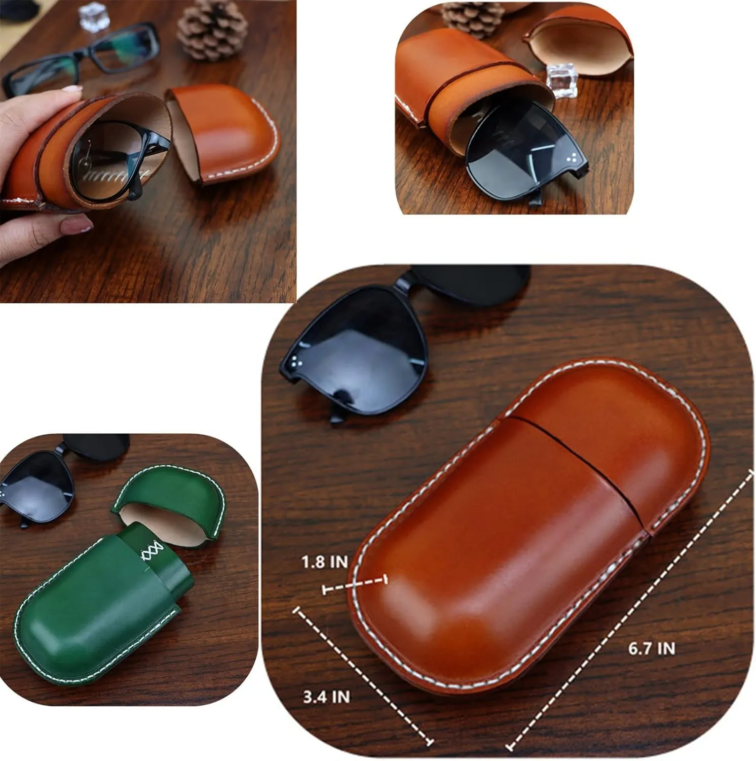 Leather Glasses Case Cowhide Vintage Men And Women Nearsighted Glasses Sunglasses Travel Anti-Crush Storage Box