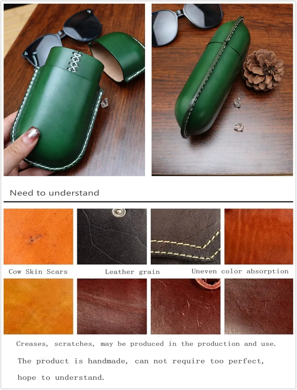 Leather Glasses Case Cowhide Vintage Men And Women Nearsighted Glasses Sunglasses Travel Anti-Crush Storage Box