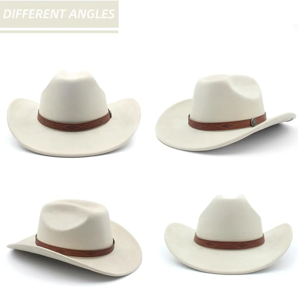 LIDHAY Cowboy Hat for Women Men Wide Brim Cowboy Cowgirl Hats Western Suede Cattleman Cowboy Hats