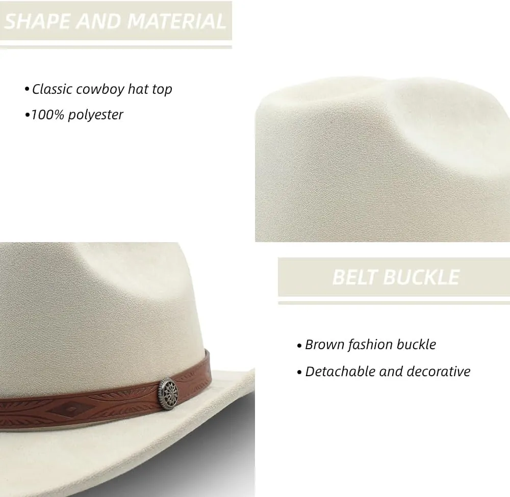 LIDHAY Cowboy Hat for Women Men Wide Brim Cowboy Cowgirl Hats Western Suede Cattleman Cowboy Hats