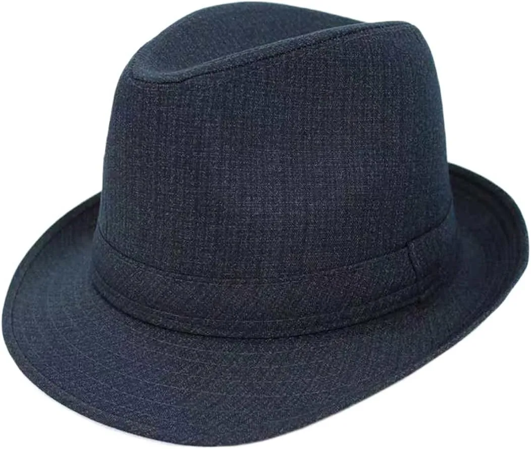 Men Jazz Hat Classic Fedora Hat Casual Spring Autumn Cap Brim Bowler Hat for Father Costume Accessories Blue 58cm