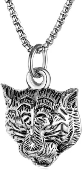 Mens and Womens Animal Necklace Stainless Steel Heavy Tiger Head Pendant Necklace