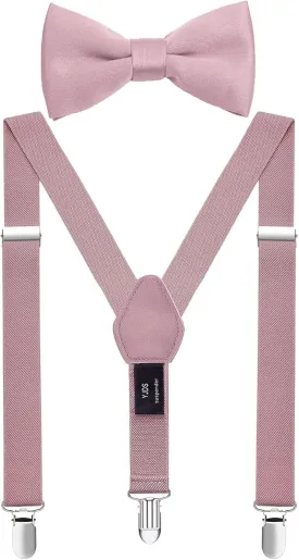 Mens' Boys' Suspenders and Bow Tie Set Adjustable Elastic