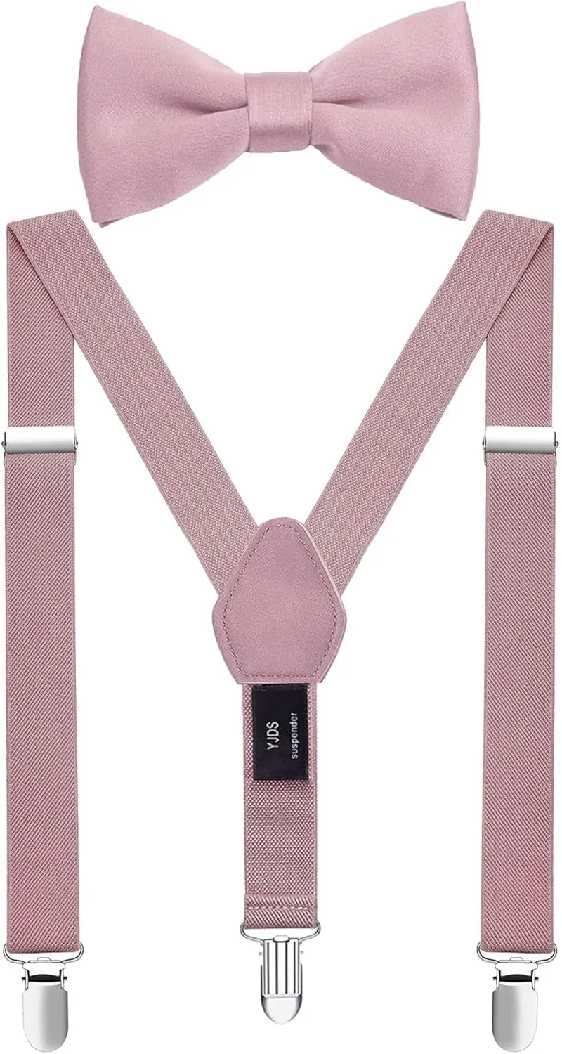 Mens' Boys' Suspenders and Bow Tie Set Adjustable Elastic
