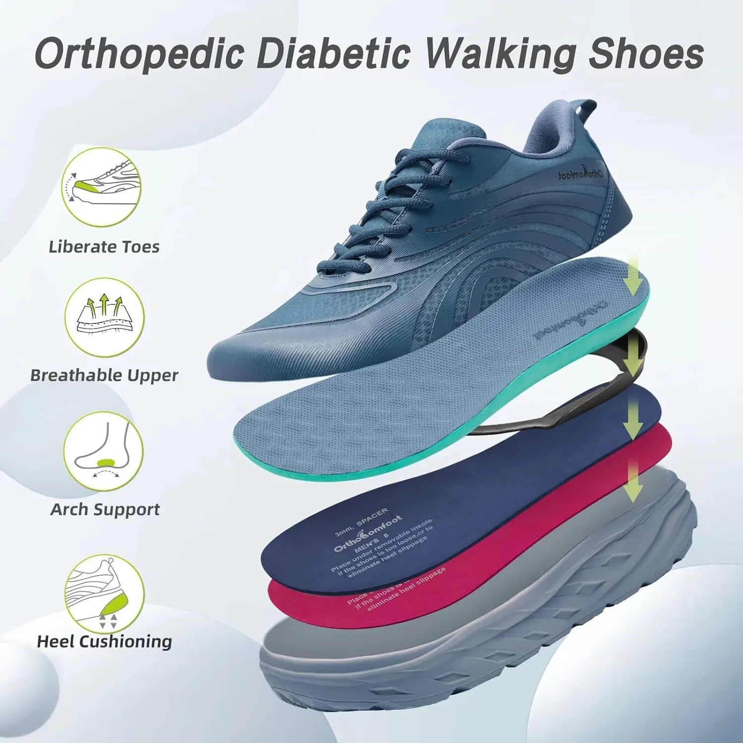 Men's Orthopedic Diabetic Wide Running Shoes: Comfortable Arch Support Plantar Fasciitis Sports Sneakers, Casual Swollen Orthotic Work Tennis Walking Shoes for Ankle and Heel Pain Relief