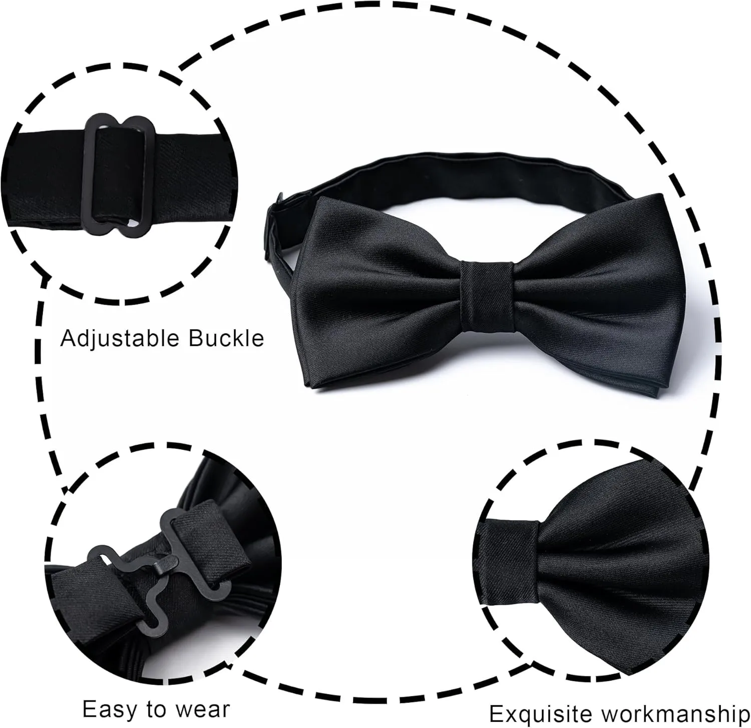 Mens Solid Color Double Fold Pre-tied Bow Tie and Pocket Square Cufflinks Set Formal Tuxedo Bowties for Wedding Party