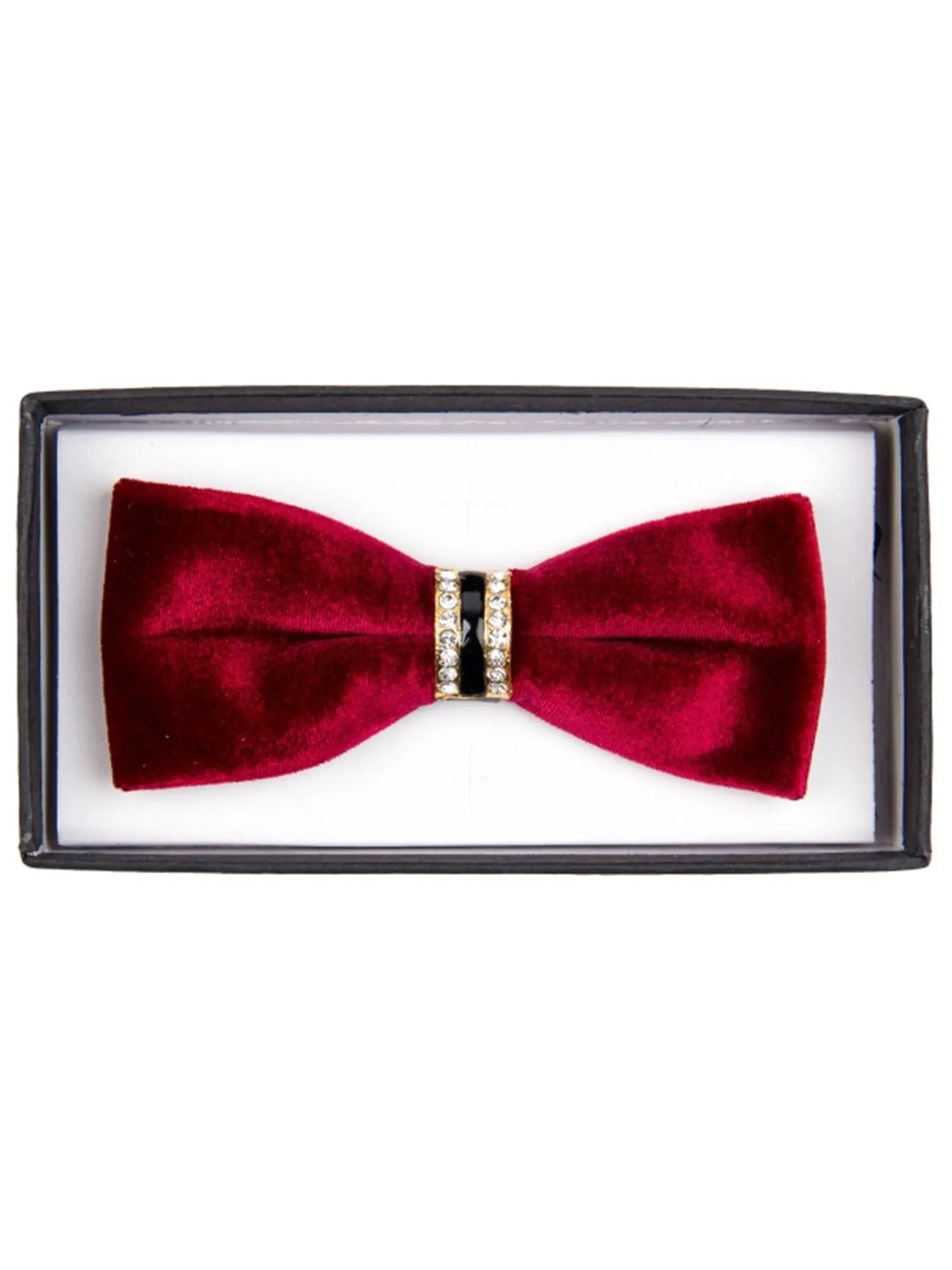 Men's Solid Color Velvet Pre-tied Adjustable Length Bow Tie with Rhinestone