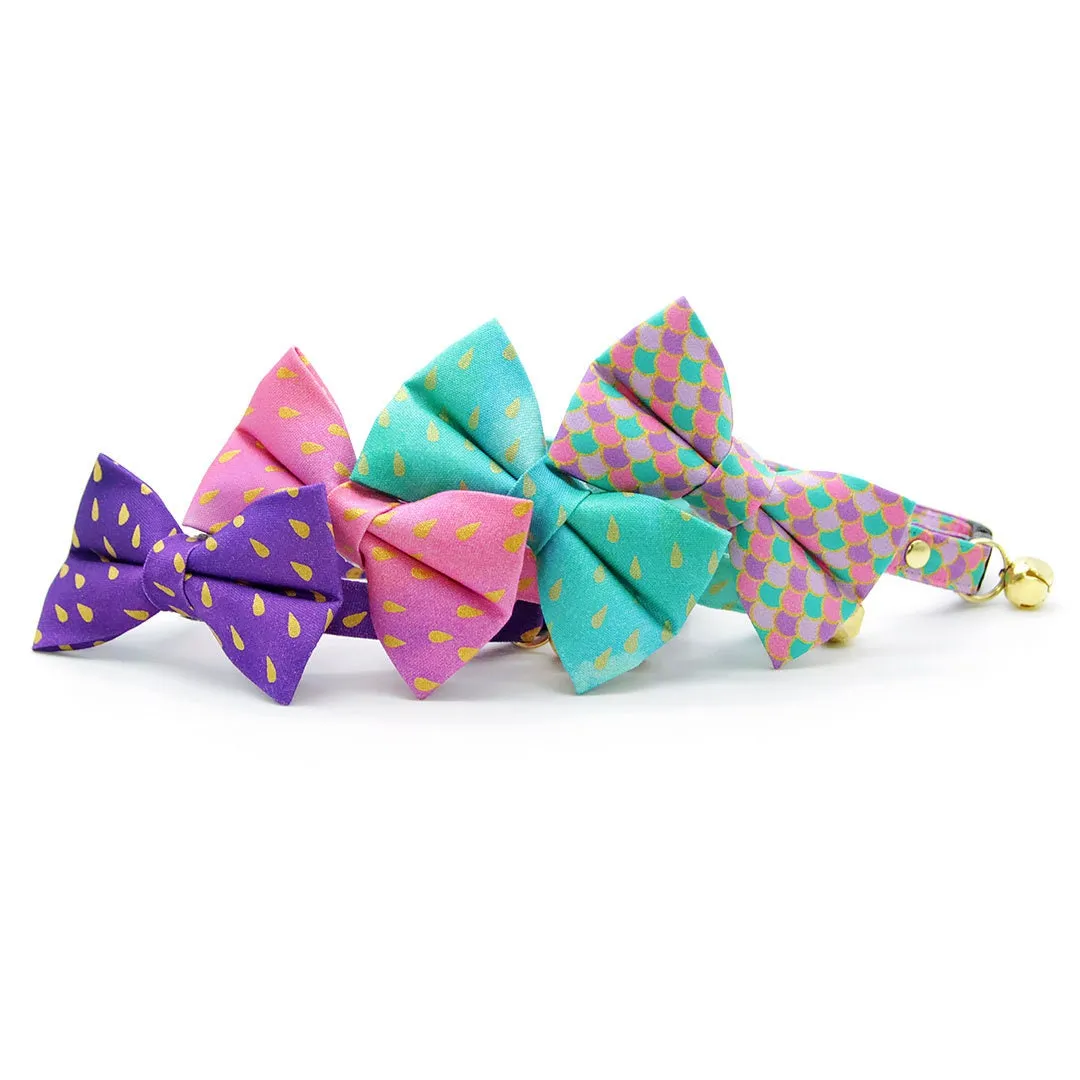 Mermaid Cat Bow Tie - "Mermaid Song" - Pink, Teal & Purple Fish Scales Bow Tie for Cat / Ocean, Lavender, Seashell / Cat   Small Dog Bowtie