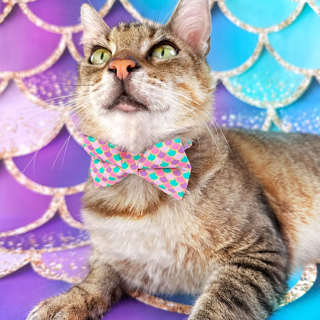 Mermaid Cat Bow Tie - "Mermaid Song" - Pink, Teal & Purple Fish Scales Bow Tie for Cat / Ocean, Lavender, Seashell / Cat   Small Dog Bowtie