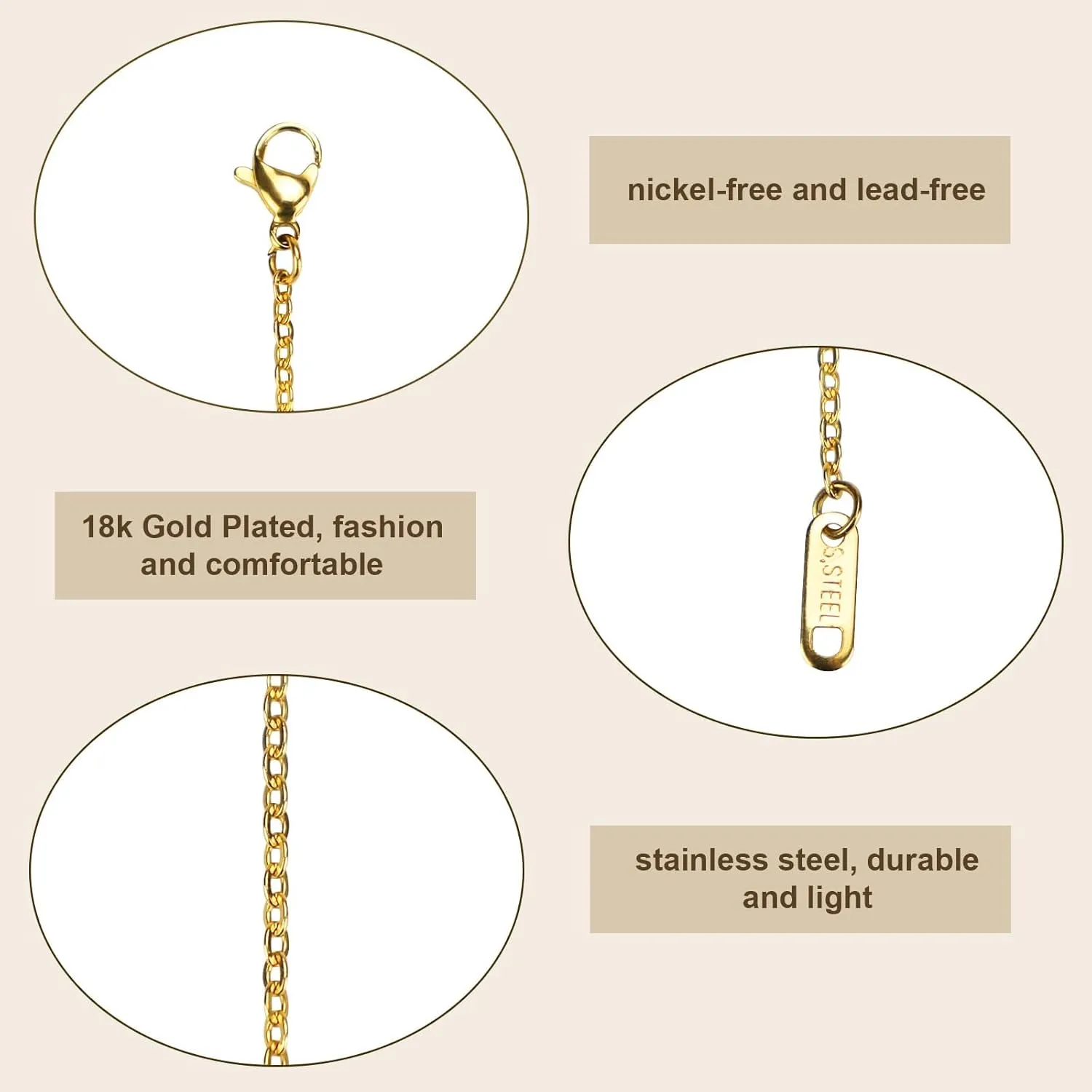 Necklace Extenders, 18k Gold Plated Chain Extenders for Necklaces, Gold Necklaces Bracelet Anklet Extender for Women Jewelry Making, 3 Piece Set, 2", 4", 6"