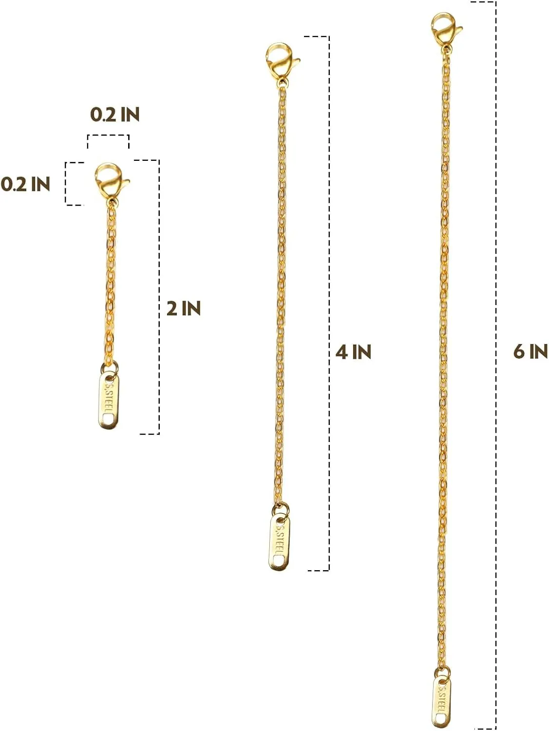 Necklace Extenders, 18k Gold Plated Chain Extenders for Necklaces, Gold Necklaces Bracelet Anklet Extender for Women Jewelry Making, 3 Piece Set, 2", 4", 6"