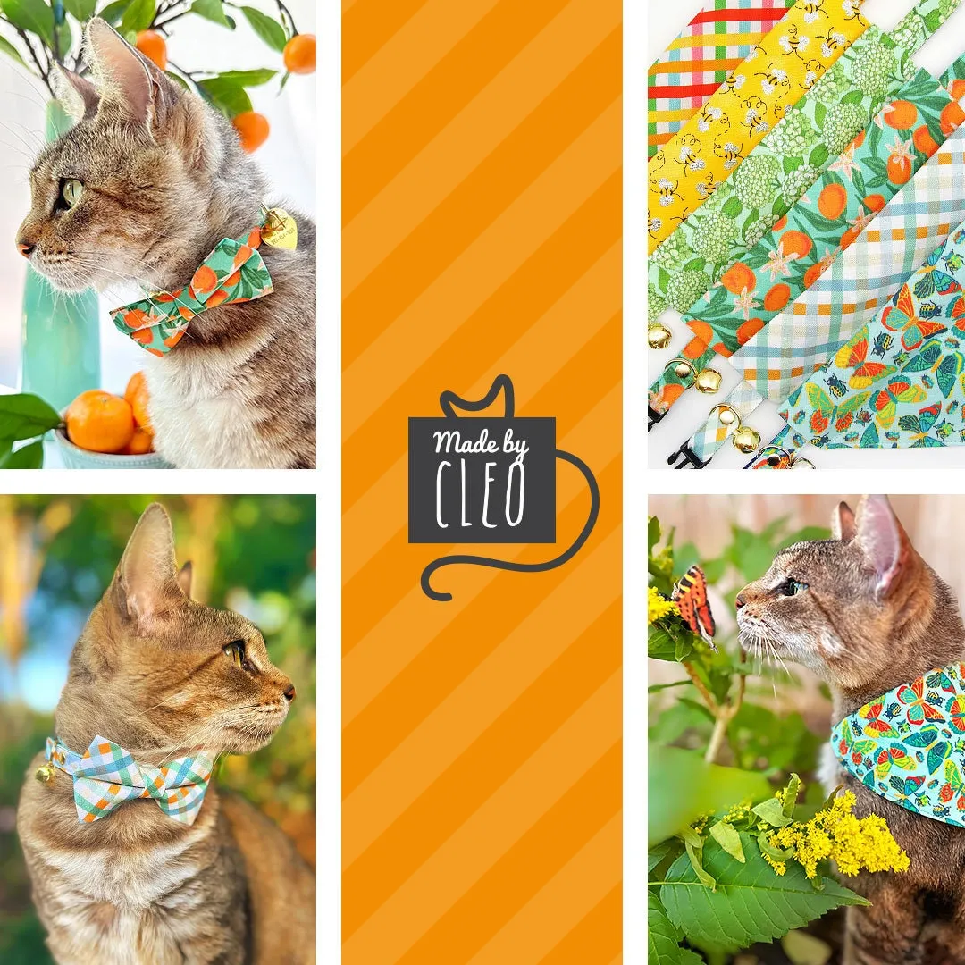 Pet Bow Tie - "Clementine Blossom" - Mint Green & Orange Citrus Cat Bow Tie / Spring, Summer, Tangerine, Tropical / For Cats   Small Dogs (One Size)