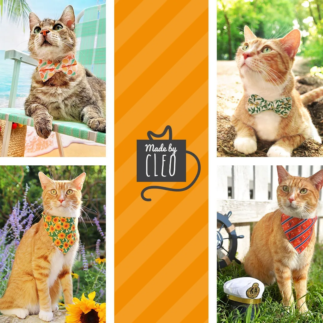 Pet Bow Tie - "Nautical Sunset" - Coral Red Anchor & Lobster Cat Bow / Summrer, Sailing, Preppy / For Cats   Small Dogs (One Size)