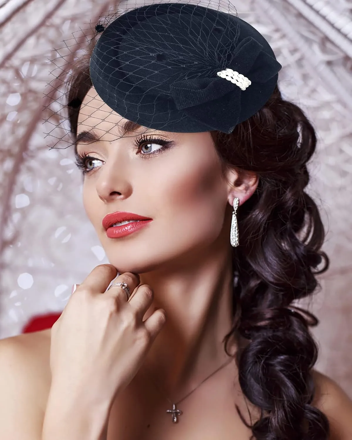 Pillbox Hat with Veil Vintage Fascinators for Women Tea Party Bridal Wedding Halloween First Communion Hats