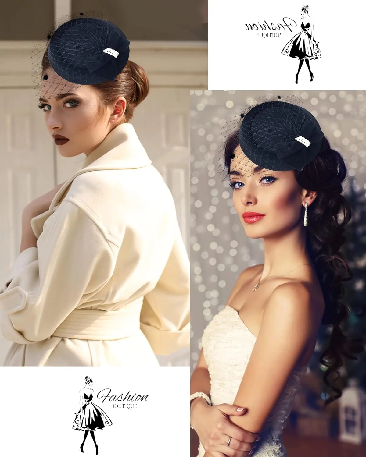 Pillbox Hat with Veil Vintage Fascinators for Women Tea Party Bridal Wedding Halloween First Communion Hats