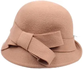 PTEXTU Women Party Formal Headwear Lady Winter Fashion Asymmetric Bowknot Wool Felt Hats