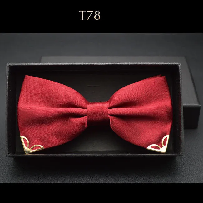Red bow tie for men wedding black butterfly ties mens business and party gold yellow navy blue man bowtie metal angle decoration