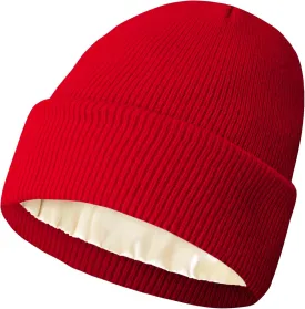 Satin Lined Beanie for Women Winter Warm Soft Lining Cuffed Knit Hats Silk Lined Beanie for Women
