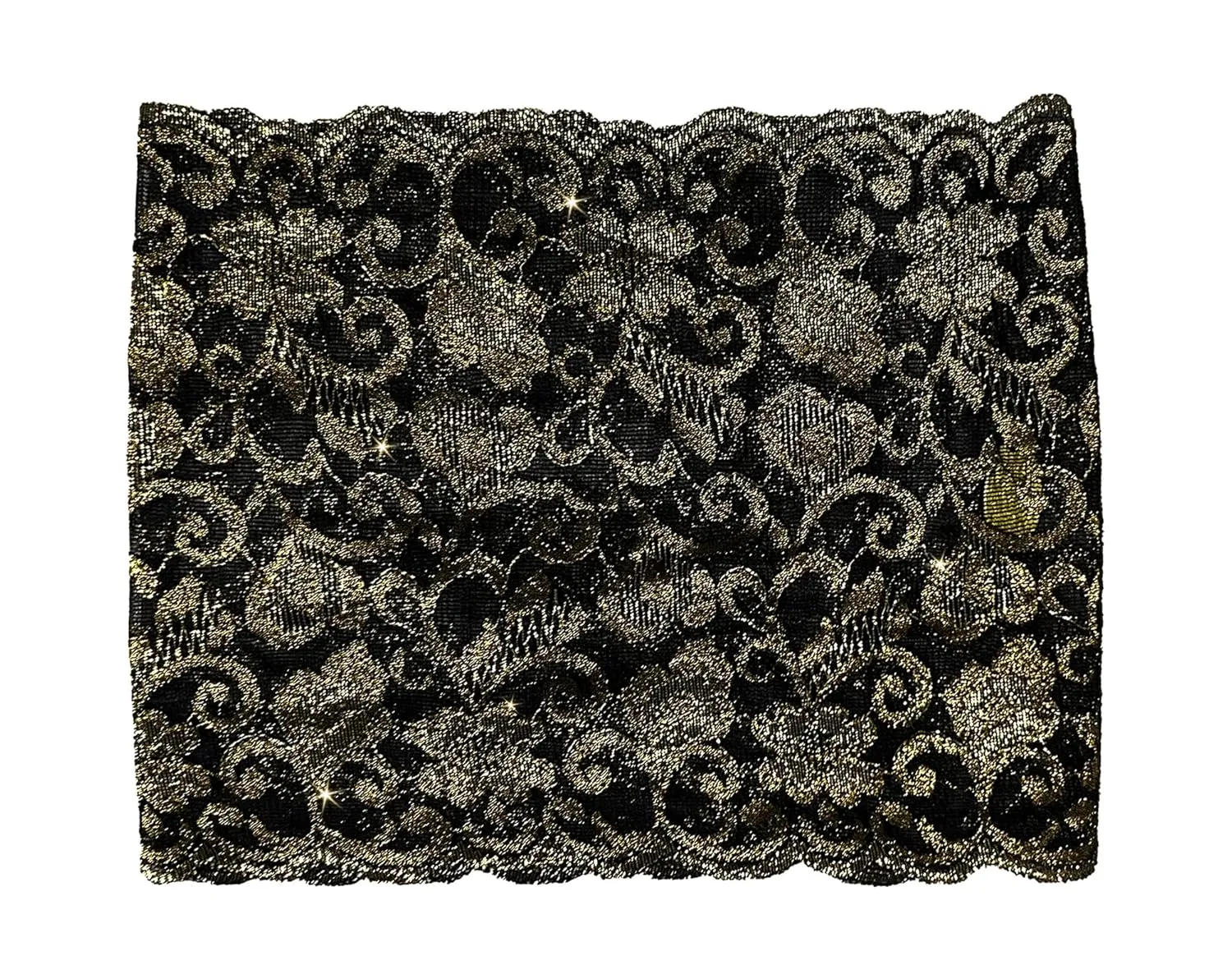 ShariRose Black Gold Lace Headband Stretchy Wide Floral Lace Headband Gold Sparkly (Black Gold Floral)