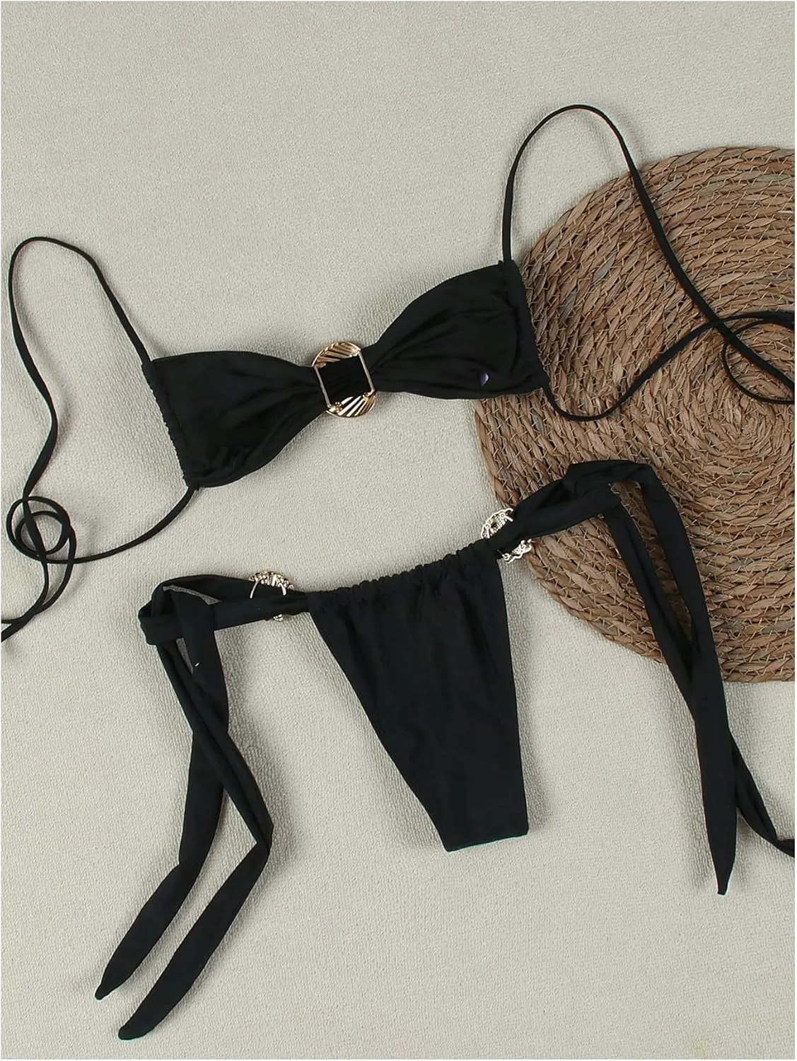 SHENHE Women's Cheeky Two Piece String Bikini Set Shell Ring Ruched Brazilian Thong Swimsuits