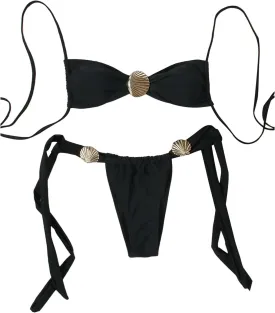 SHENHE Women's Cheeky Two Piece String Bikini Set Shell Ring Ruched Brazilian Thong Swimsuits