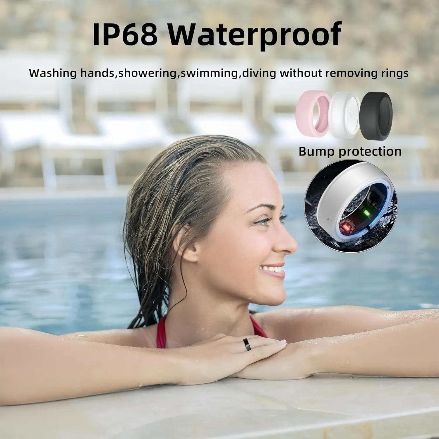 Smart Ring for Women Men, Health Fitness Tracker Rings, IP68 Waterproof, Long Lasting Batteries Sleep Ring with Charging Case and Protector, Remote Photography, No App Fees (Rose Gold, 7#)