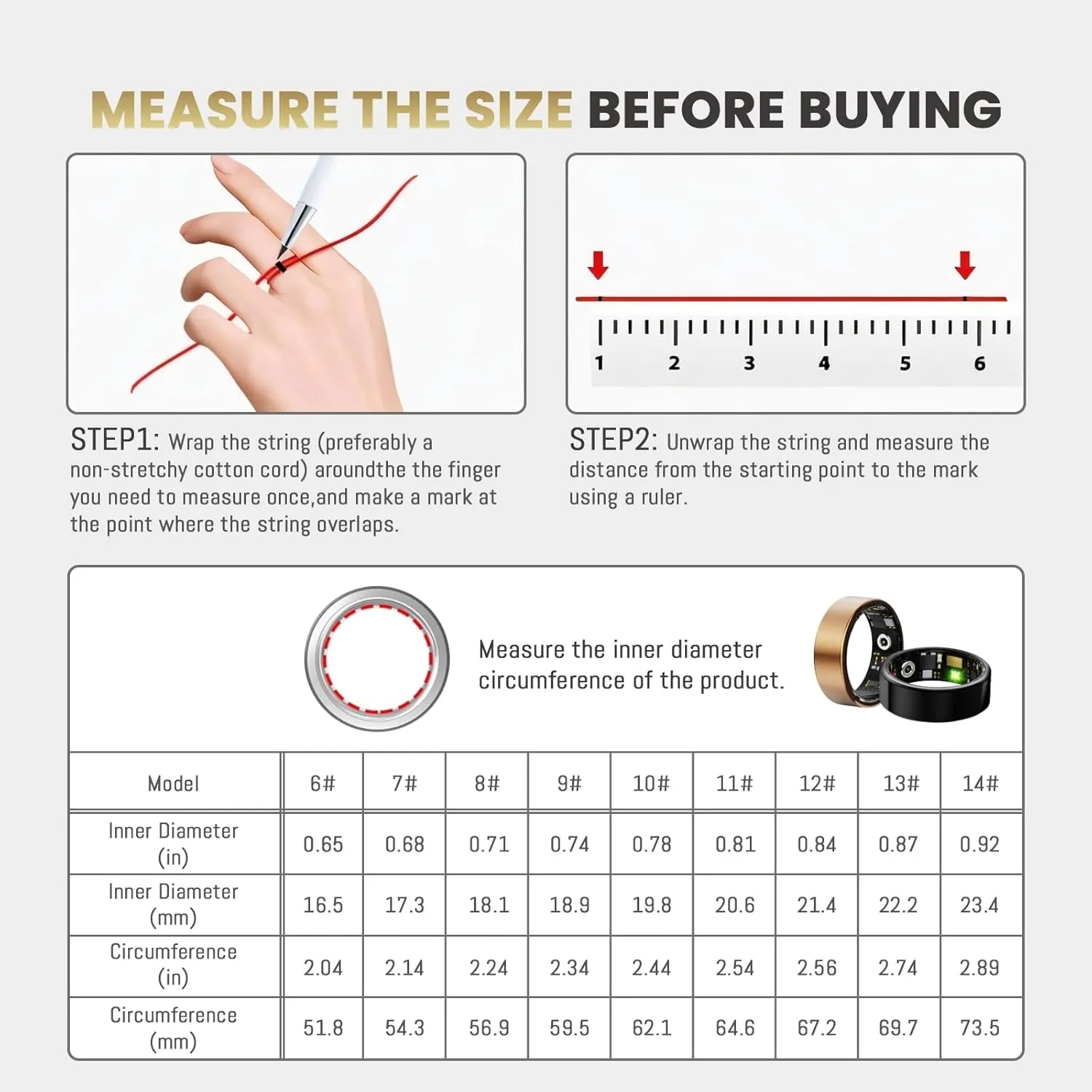 Smart Ring for Women Men, Health Fitness Tracker Rings, IP68 Waterproof, Long Lasting Batteries Sleep Ring with Charging Case and Protector, Remote Photography, No App Fees (Rose Gold, 7#)