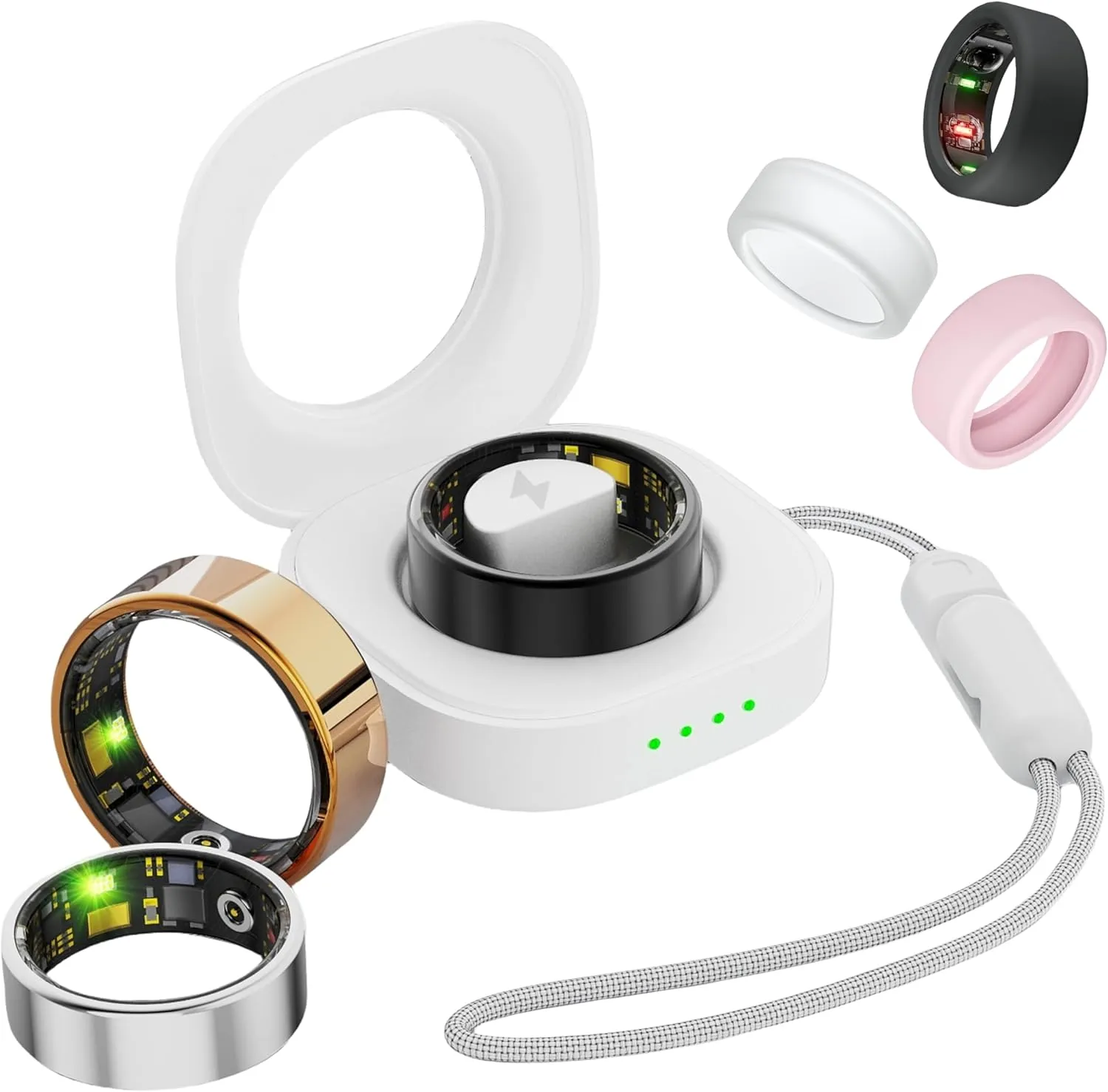 Smart Ring for Women Men, Health Fitness Tracker Rings, IP68 Waterproof, Long Lasting Batteries Sleep Ring with Charging Case and Protector, Remote Photography, No App Fees (Rose Gold, 7#)