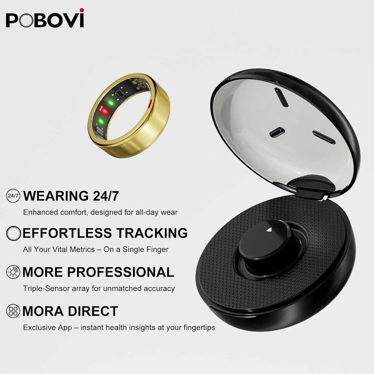 Smart Ring for Women Men- Sleep/Fitness/Stress/Heart Rate Tracker- Menstrual Records - 7 Days Battery Life - Wireless Charging - No APP Subscription - iOS & Android Compatible (Gold, Size 7)