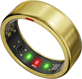 Smart Ring for Women Men- Sleep/Fitness/Stress/Heart Rate Tracker- Menstrual Records - 7 Days Battery Life - Wireless Charging - No APP Subscription - iOS & Android Compatible (Gold, Size 7)