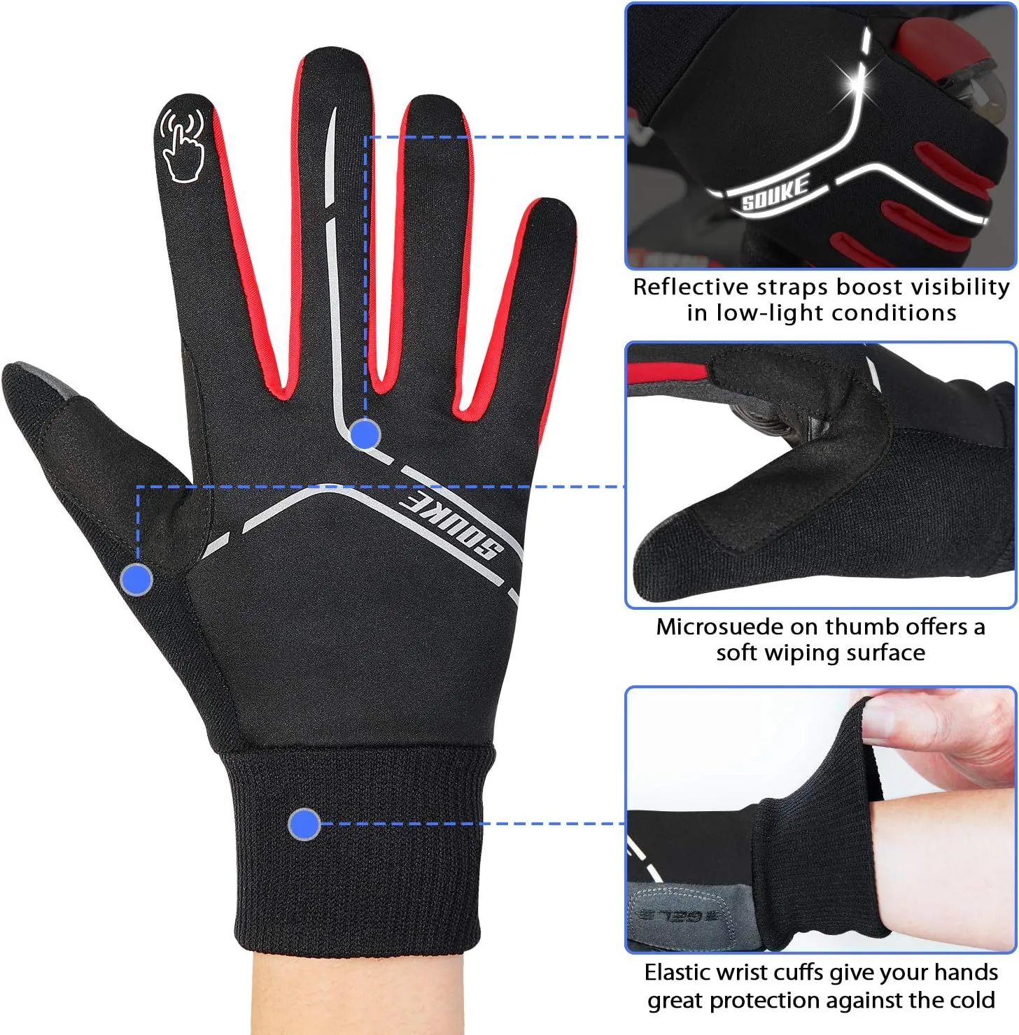 Souke Sports Winter Cycling Gloves Men Women, Touch Screen Padded Bike Glove Water Resistant Windproof Warm Anti-Slip for Running, Biking, Workout