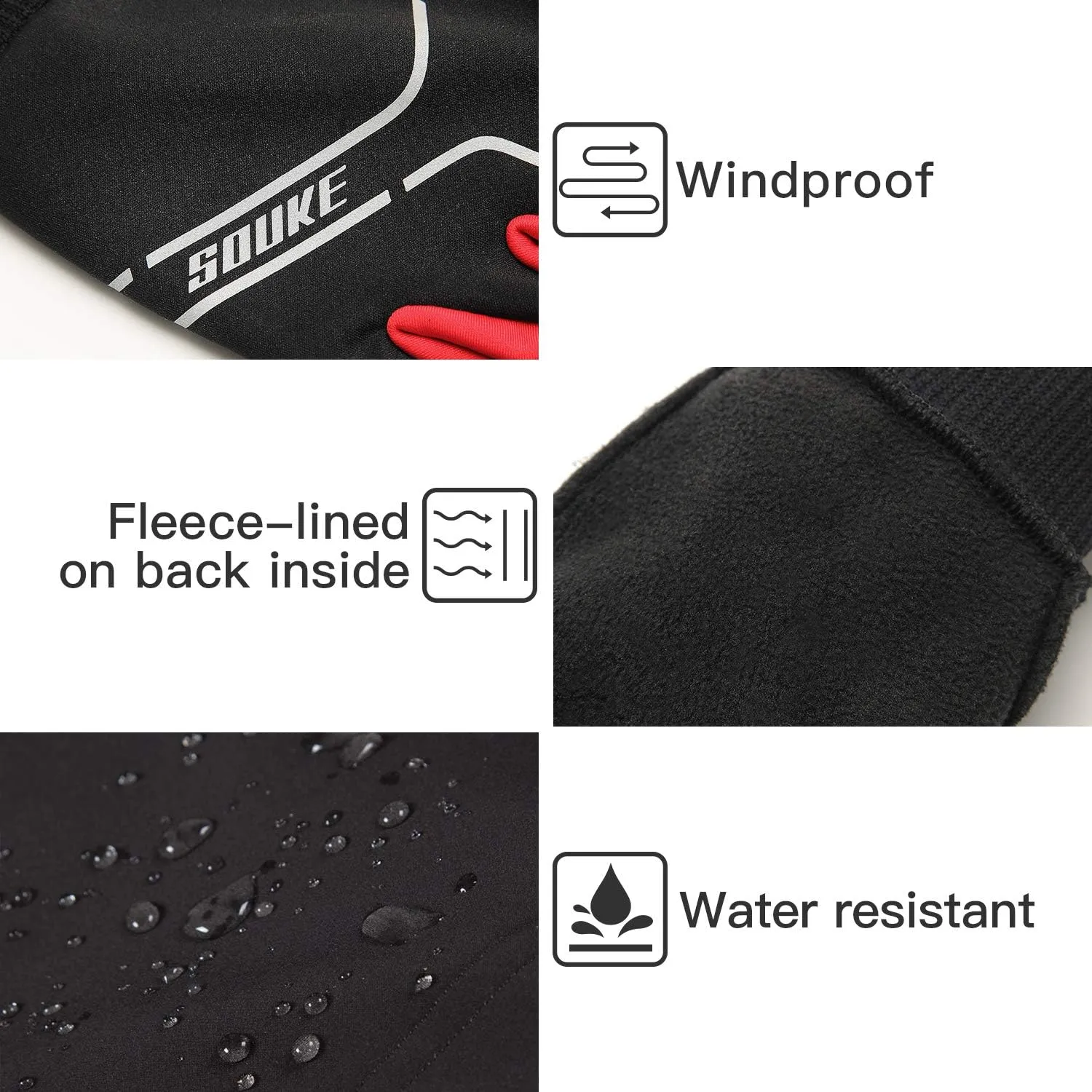 Souke Sports Winter Cycling Gloves Men Women, Touch Screen Padded Bike Glove Water Resistant Windproof Warm Anti-Slip for Running, Biking, Workout