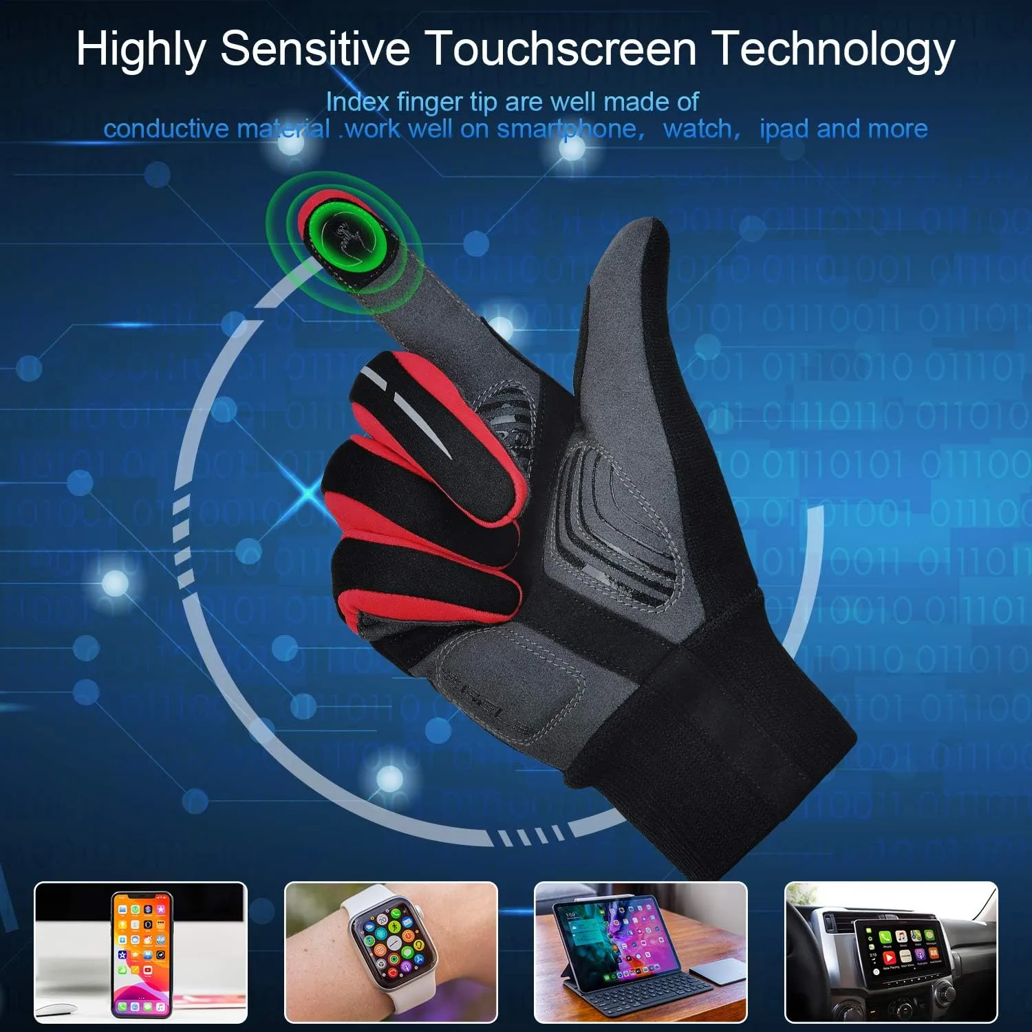 Souke Sports Winter Cycling Gloves Men Women, Touch Screen Padded Bike Glove Water Resistant Windproof Warm Anti-Slip for Running, Biking, Workout