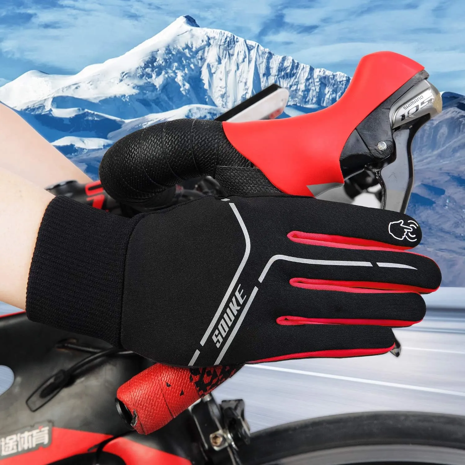 Souke Sports Winter Cycling Gloves Men Women, Touch Screen Padded Bike Glove Water Resistant Windproof Warm Anti-Slip for Running, Biking, Workout