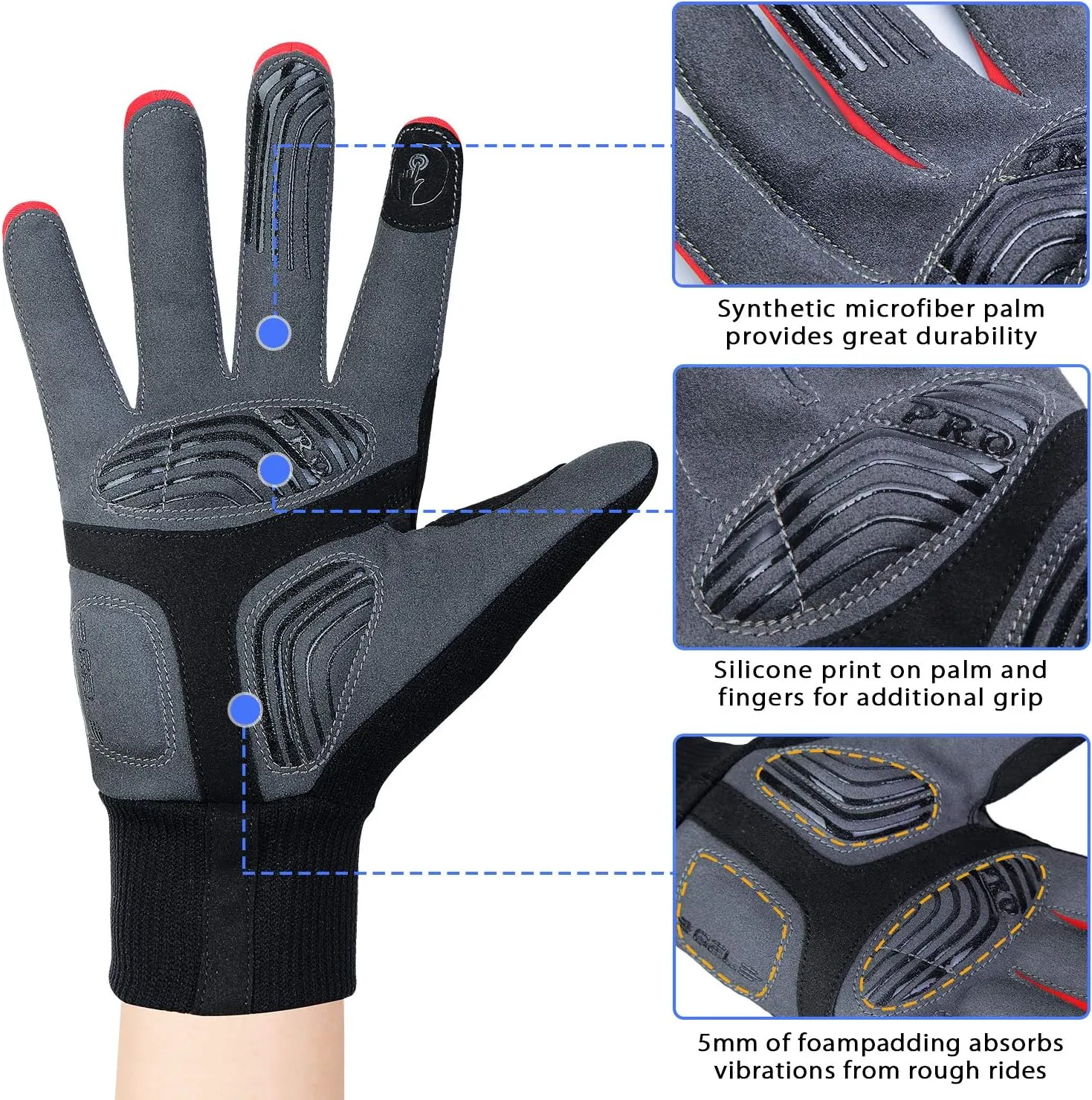 Souke Sports Winter Cycling Gloves Men Women, Touch Screen Padded Bike Glove Water Resistant Windproof Warm Anti-Slip for Running, Biking, Workout