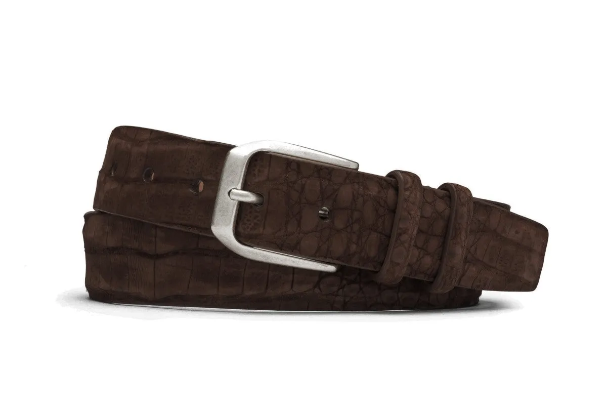 Sueded Crocodile Belt with Antique Silver Buckle