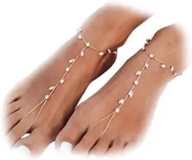 Summer Barefoot Sandals Foot Chain Jewelry Anklet Bracelet Crystal Toe Ring Anklets Bridal Rhinestone Foot Chain Jewelry for Women