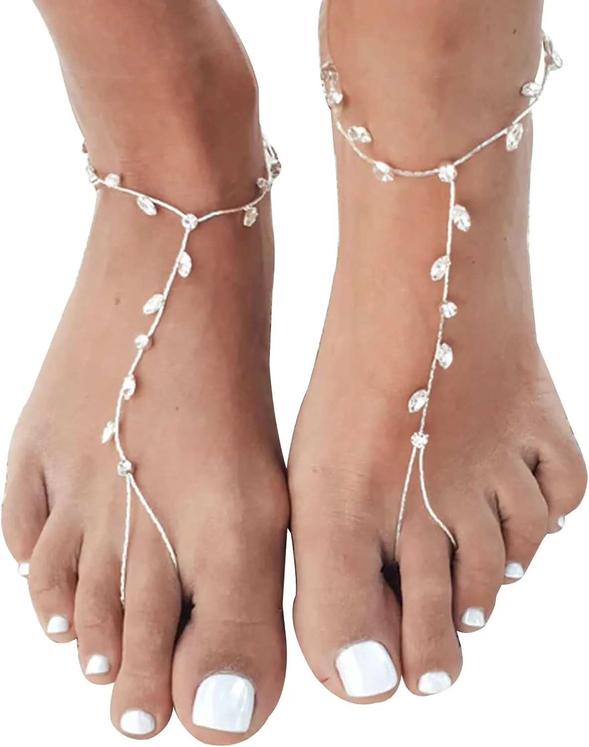 Summer Barefoot Sandals Foot Chain Jewelry Anklet Bracelet Crystal Toe Ring Anklets Bridal Rhinestone Foot Chain Jewelry for Women