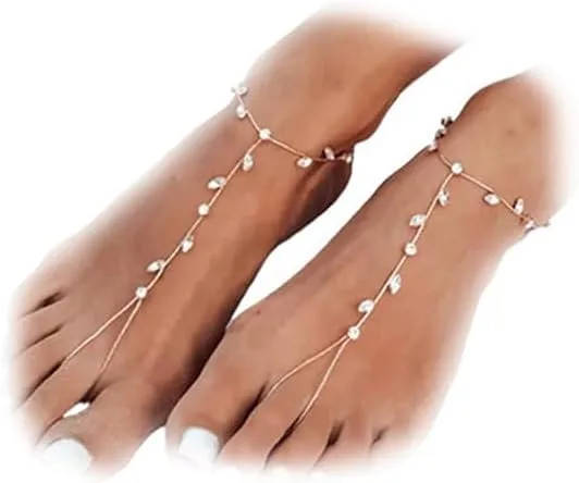 Summer Barefoot Sandals Foot Chain Jewelry Anklet Bracelet Crystal Toe Ring Anklets Bridal Rhinestone Foot Chain Jewelry for Women