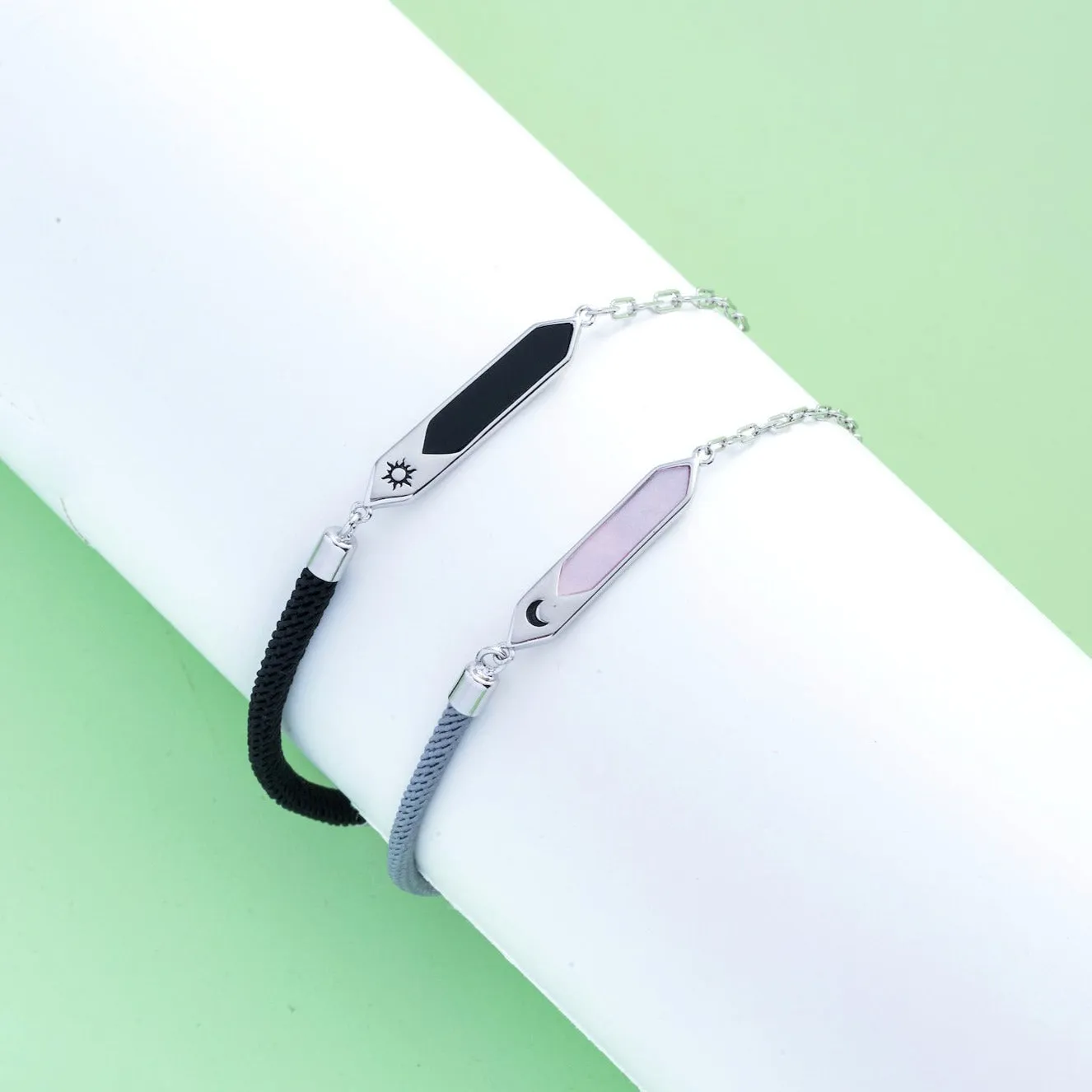 Sun Moon 925 Silver Couple Rings & Bracelets Set
