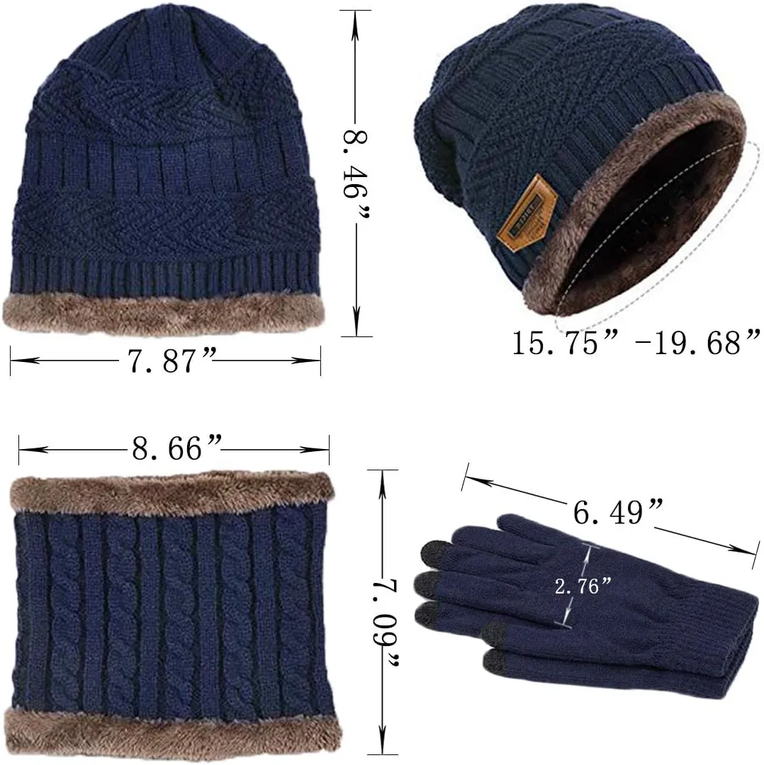 T WILKER 3Pcs Winter Hats Neck Warmer Scarf and Touch Screen Gloves Set for Kids