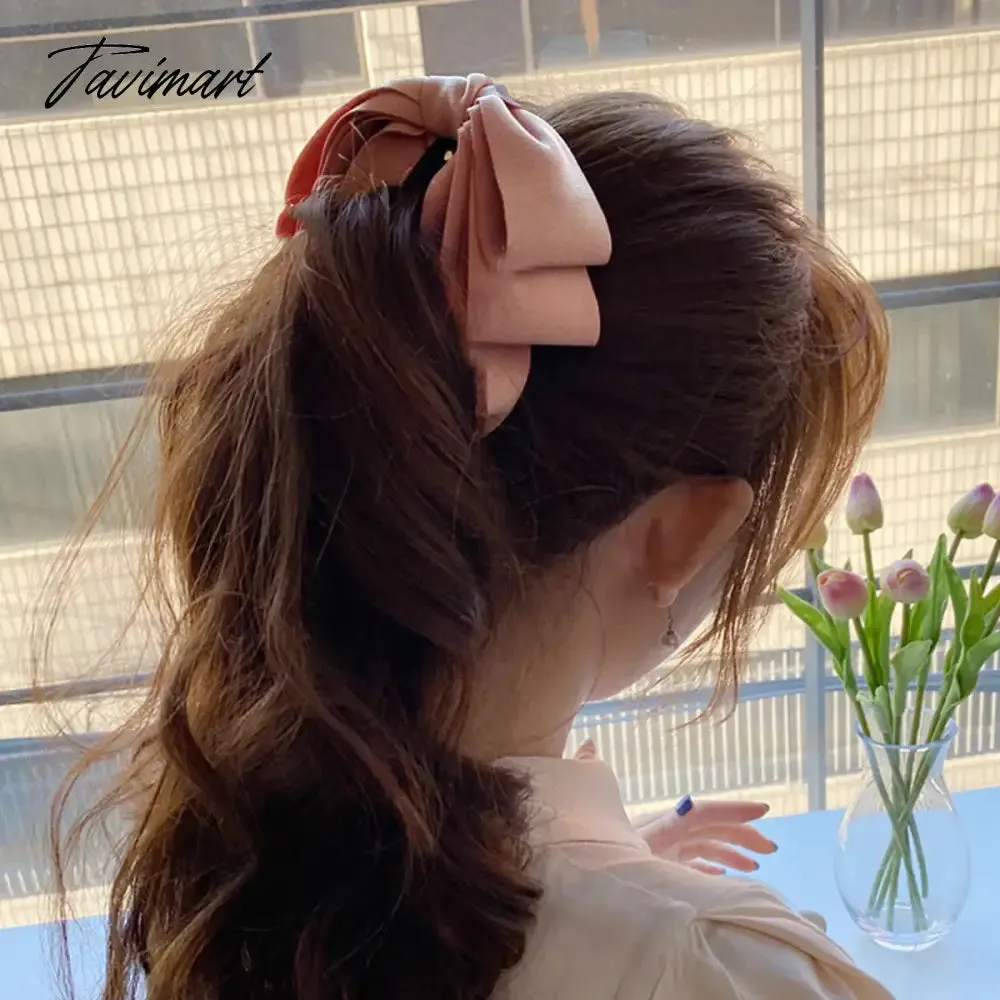 Tavimart New Banana Clip Bow Hair Clips for Women Girls Back Head Double Layer Hairpin Horsetail clip Fashion Hair Accessories
